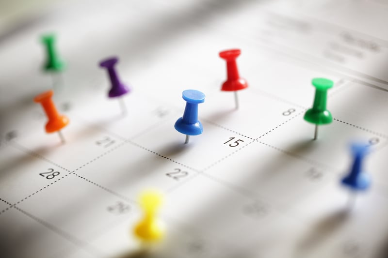 ein Terminkalender mit gepinnten Stecknadeln