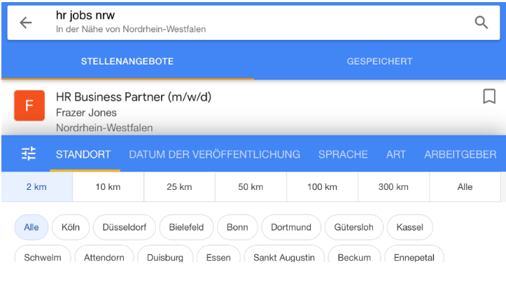 Google for Jobs Filteroptionen