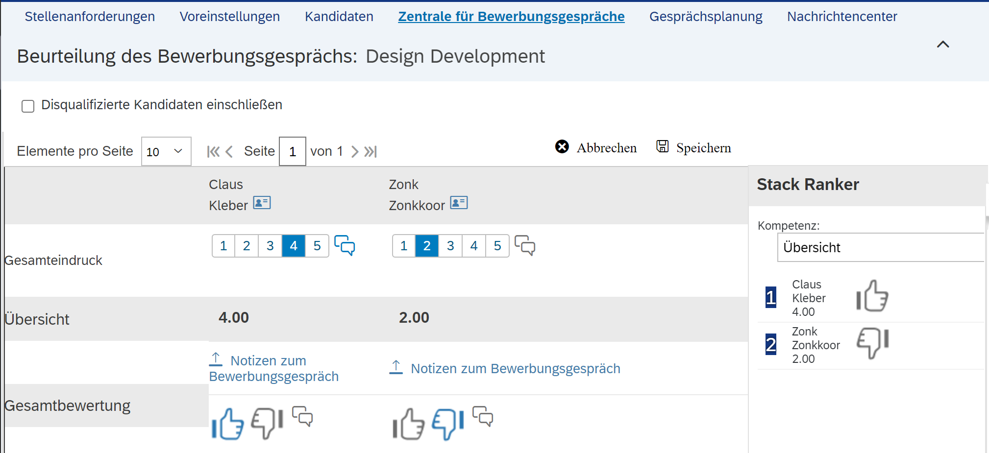 Beurteilung des Bewerbungsgesprächs